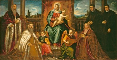 Doge Alvise Mocenigo en familie voor de Madonna en Kind, ca. 1573 door Jacopo Robusti Tintoretto